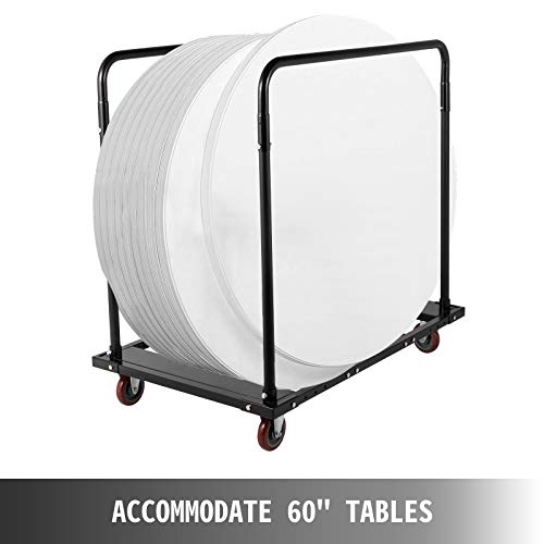 Happybuy Folding Table Cart Black Table Rack For 60" Round Tables Heavy Duty Table Trolley Black Desk Trolley Steel Frame Rolling Casters Party Event Hotel Furniture 10 Table Capacity #TOP28