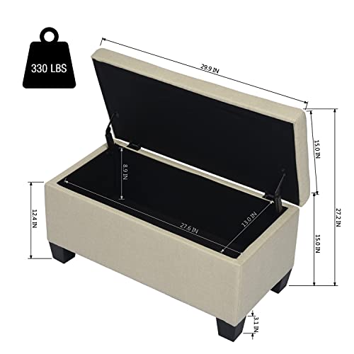 Homy Casa 30'' Storage Ottoman Tufted Upholstered Ottoman Bench Fabric Ottoman With Storage/Lid/Hinge, Modern Foot Rest Stool For Living Room Bedroom Entryway, Beige #TOP1