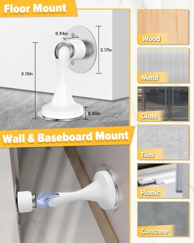 Image of Door Stoppers Magnetic Door Catch - 6 Pack Stainless Steel Heavy Duty Door Holder Stops for Bottom Top of Door - Wall Floor Mounting No Drill Strong Adhesive & Screws Strong Magnet Keep Door Open