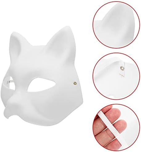 STOBOK DIY White Paper Mask Fox Cat Face Pulp Blank Hand Painted Mask,10PCS Paintable Half Face Masquerade Masks for Cosplay Party Decorating, Kids Craft Party Favors