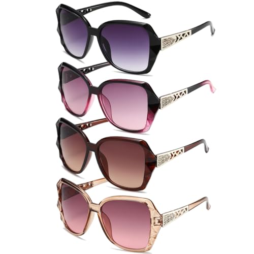 KSVFTB 4 PCS Women's Sunglasses, Rectangular, UV400 Protection, Polarized, Glam Style, Adults, Female