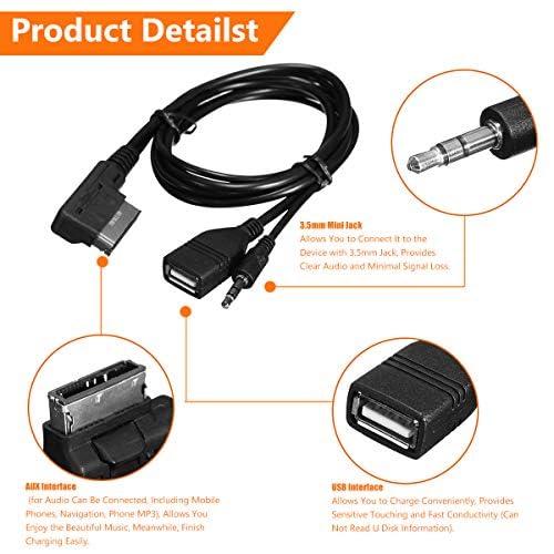 Keenso USB 3.5mm Aux Cable Adapter AMI MMI Audio Music Interface Cord Charger Cable for S5 Q5 Q7 A3 A4L A5 A1 image 4