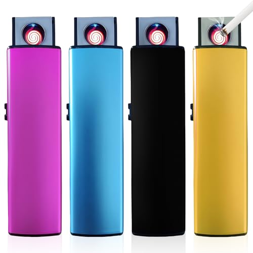 BAIFULAI 4 Stück Sturmfeuerzeug USB: Elektronische Akku-USB-Feuerzeuge mit USB-Anschluss,Sturmfeuerzeuge Elektrisch Doppelseitige Zündung...