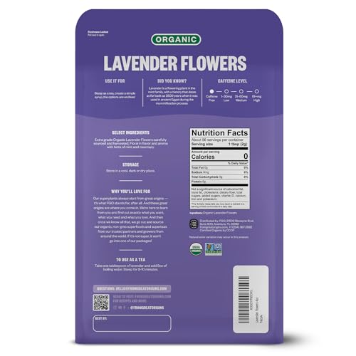 Image of FGO Organic Dried Lavender Flowers, Extra Grade Dried Buds, Imported From France for Culinary or Sachet Bags, 4oz, Packaging May Vary (Pack of 1)
