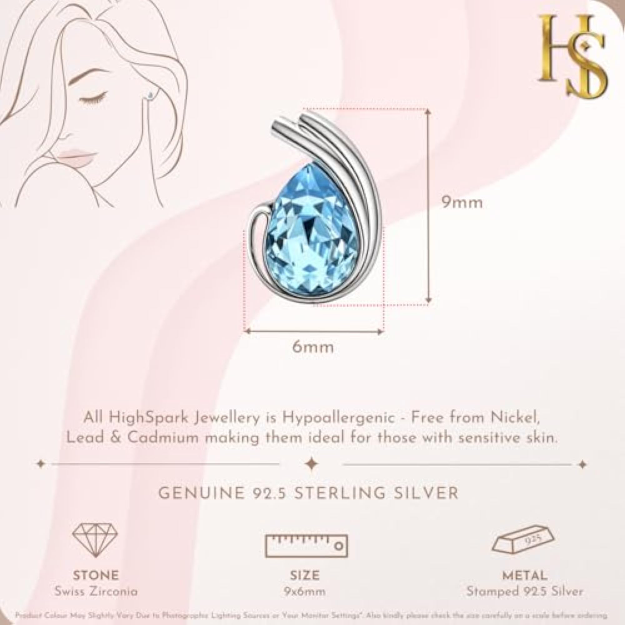Women's 925 Sterling Silver Oceanic Waves Solitaire Earrings, Zirconia