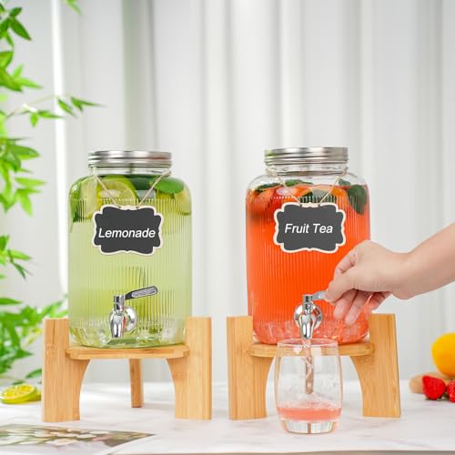 2 Stück 4L Getränkespender Aus Glas Mit Zapfhahn, Ständer Und Edelstahlhahn - Für Partys, Cocktails, Saft, Wasser Und Getränke