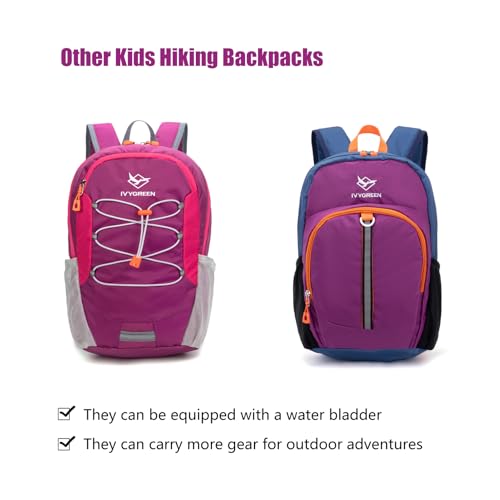 Ivygreen Kids Hydration Backpack, Hiking Backpack for Boys or Girls with 1.5L Water Bladder (Purple - Small)
