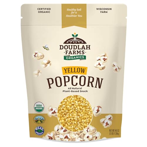 Organic Yellow Popcorn Kernels Unpopped 3 lb - Healthy, Non-GMO, Gluten-Free, Pesticide-Free,