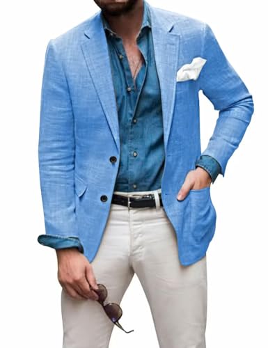 Netsky Mens Casual Blazers Linen Suits Jacket Slim Fit 2 Button Lightweight Sport Coats for Wedding Prom