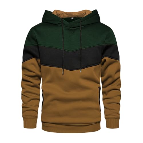 Men's Hoodies Novelty Color Block Fleece Hooded Sweatshirt Long Sleeve Stylish Casual Pullover Hoodie with Pocket2