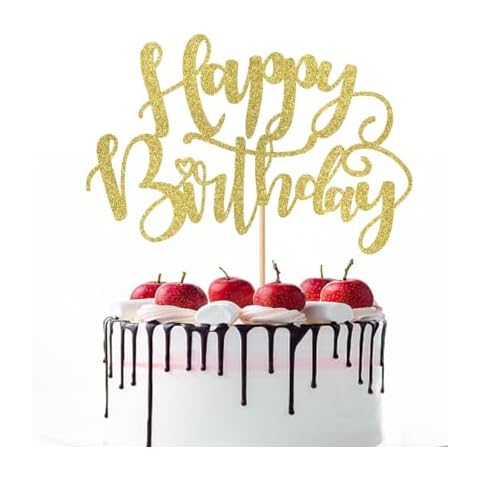 Naicaek Handmade Glitter Happy Birthday Cake Topper,Birthday Party Cake Decorations, Anniversary/Birthday Party Decoration Supplies (Gold) Cover