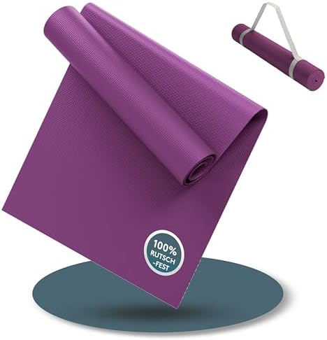 LILENO SPORTS Yoga Matte (180x60cm) inkl. Tragegurt - Sport und Yogamatte | extra rutschfest in 4 mm Dicke - Gymnastikmatte und Fitnessmatte für Workout und Yoga - Sportmatte für Z