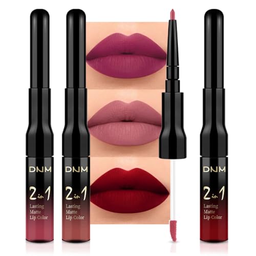 Image of evpct 3Pcs Mauve Neutral Light Rosey Nude Blue Red Matte Liquid Lipstick and Lip Liner Stain Sets for Women, Long Lasting 24 Hours Matte Lipstick labiales larga duracion 24 mate originales