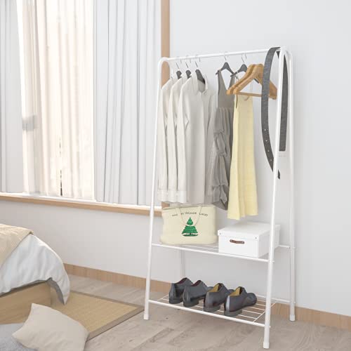 UDEAR Garment Rack, Simple Portable Rganizer 2-Tier Storage Shelf, Store Clothes and Shoes, For Living Room and Bedroom, White - Thumbnail 2