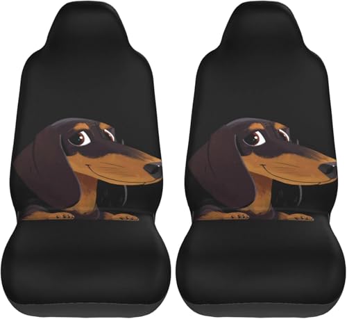 萌え ダックスフント 犬柄 シートカバー 2枚 前席 防汚 カーシートカバー シートエプロン クッション 軽自動車 普通車 ブラック 運転席 助手席 座席 おしゃれ 車用 シート カバー プレゼント ff88