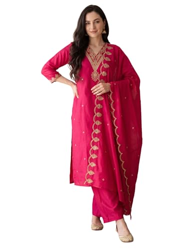Image of INDO ERA Women's Black Silk Blend Embroidered Mirror Work Kurta & Pant with Dupatta Set (IEDDAI484)