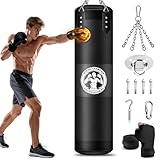 Punching Bag for Adults, 4FT PU Heavy Boxing Bags with Chain Ceiling Hook, Hanging Boxing Bag for Kickboxing Muay Thai Karate Judo Taekwondo Home Gym Training, Unfilled