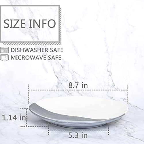 Bosmarlin Stoneware Dinner Plates, 8.5 Inches, Set Of 4 For Salad, Pasta, Dessert, Microwave And Dishwasher Safe, Geometric Patter (Grey, 8.5 In) #TOP1