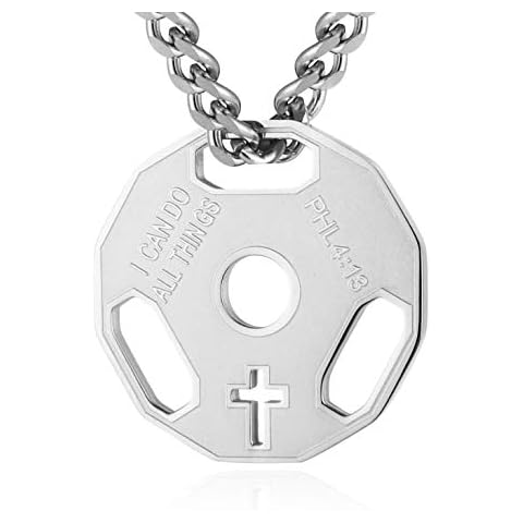 HZMAN Mens Fashion Stainless Steel Fitness Gym Dumbbell Weight Plate Barbell Chain Pendant Necklace Cover