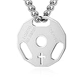 HZMAN Mens Fashion Stainless Steel Fitness Gym Dumbbell Weight Plate Barbell Chain Pendant Necklace