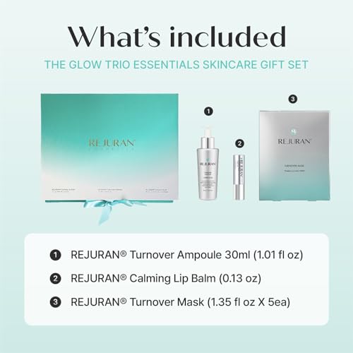 Image of REJURAN The Glow Trio Essentials Korean Skincare Gift Set - Turnover Ampoule Serum, Turnover Sheet Mask & Calming Lip Balm with c-PDRN, Hydrating & Soothing Care for Radiant-Looking Skin