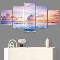 SIGNWIN 5 Panel Canvas Wall Art Modern Art Coastal Colorful Multicolor Photography Romantics Sunset for Home Decorations Ready to Hang - 60