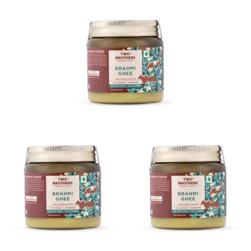 Image of TWO BROTHERS ORGANIC FARMS - A2 Gir Cow Ghee (Brahmi) 250Ml | Cultured Cow Desi Ghee | Curd-Churned Bilona Ghee | Pure, Natural, and Healthy | Grass-Fed A2 Gir Cow Ghee (Pack of 3)
