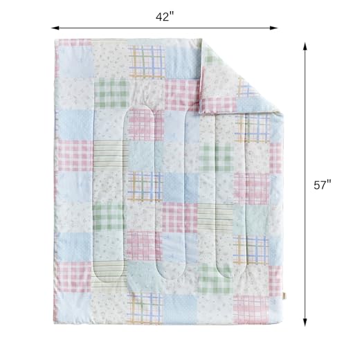 Image of Joyreap 4 Piece Cotton Toddler Bedding Set- Gingham Check Patchwork Design, Toddler Comforter Set for Girls, Includes Quilted Comforter, Fitted Sheet, Top Sheet, and Pillow Case