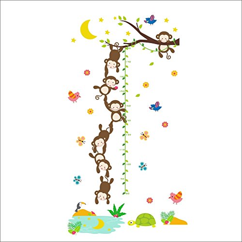 MLM Monkey Grasp the Moon Fishes Height Scale Measure Growth Chart Wall Stickers For Kids Baby Nursery Bedroom Home Decor Decal Art