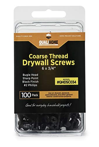 Qualihome #6 Coarse Thread Sharp Point Drywall Screw with Phillips Drive #2 Bugle Head, Black, Ideal Screw for Drywall Sheetrock, Wood and More, 3/4 Inch