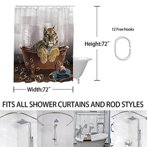 Aquar Tiger Shower Curtain For Bathroom, Cute Animal Tiger Print Bath Curtains With 12 Hooks, Animal Shower Curtains For Bathtub Decor, Waterproof Washable Fabric Shower Curtain, 72 X 72 Inch #TOP3