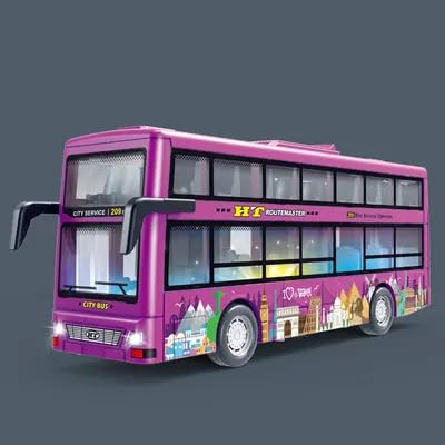 Image of DEOXY Children's Double-Decker Sightseeing Bus can Open The Door Light Music Bus Toys for Boy Kids (decer Purple)