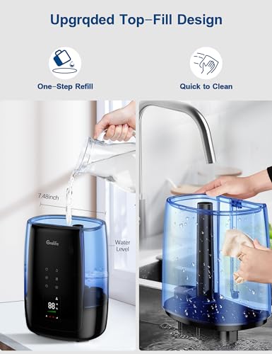 Ultrasonic Cool and Warm Mist Humidifier,Grelife Smart Humidifiers with 5L Removeable Water Tank&Remote,Essential Oil Diffuse,360° Nozzle,Auto ShutOff,Up to 50 Hours Super Quiet for Bedroom&Large Room