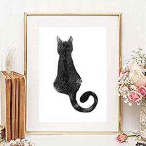 Kunstdruck Din A4 ohne Rahmen – Niedliche Katze Kätzchen Katzenliebe Rückansicht Tusche Aquarell Poster Bild