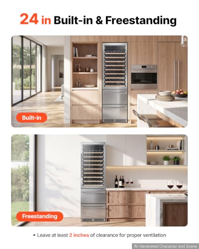 Image of VEVOR 24in Wine Fridge Beer Cooler Refrigerator 108 Bottle 150 Can Capacity