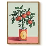 WHASAYART Retro Tomato Plant Growing from Can Framed Wall Art 12x16 Inch, Vintage Vegetable Botanical Food Canvas Print, Pantry Cafe Kitchen Dining Room Farmhouse Decor