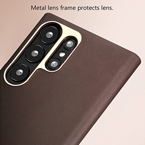 KVIBEO Coque pour Samsung Galaxy S23 Ultra/S23 Plus/S23, Coque Protection Arrière en Cuir Véritable avec Supporte La Charge sans Fil Antichoc TPU Housse,Marron,S23 Ultra – vue 3