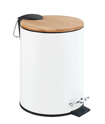 WENKO Tortona Cosmetics Pedal Bin Easy Matte White with Soft Close Mechanism, Metal, 17 x 23.5 x 21 cm