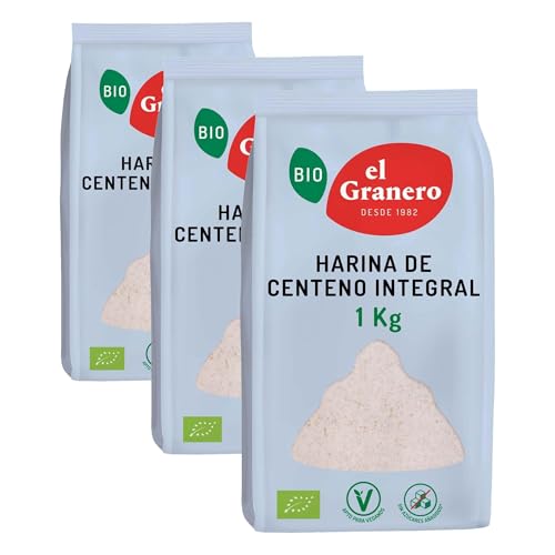 El Granero Integral - Harina Ecológica de Centeno Integral de 1 Kg - Sin Azúcar Añadido - Alto Contenido en Vitaminas B1 y B6 - Indicada para Elaborar Pan o Repostería (Paquete de 3)