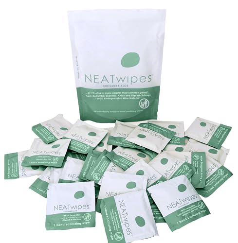 La Mejor Recopilación de Toallitas de mano más recomendados. 50 NEATSHEETS- “Toallitas desinfectantes para manos NeatWipes | Tamaño de viaje | Toallita húmeda desechable y biodegradable | Aloe de pepino