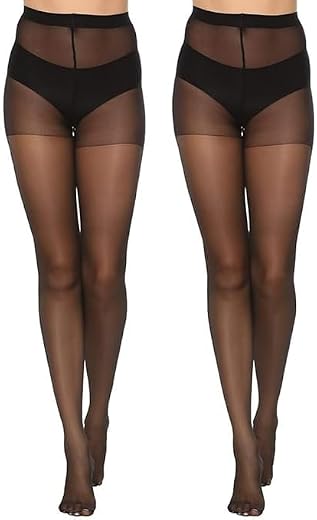 ELVYNA High Waist Shaping Pantyhose Stockings, Control Top Tights, 20 Denier Sheer Legs, 40 Denier Opaque Panty, Tummy Con...