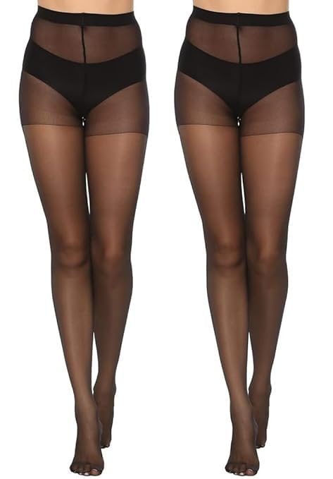 elvyna High Waist Shaping Pantyhose Stockings, Control Top Tights, 20 Denier Sheer Legs, 40 Denier Opaque Panty, Tummy Control, Reinforced Toe, Cotton Gusset (Pack of 2)-picture-28