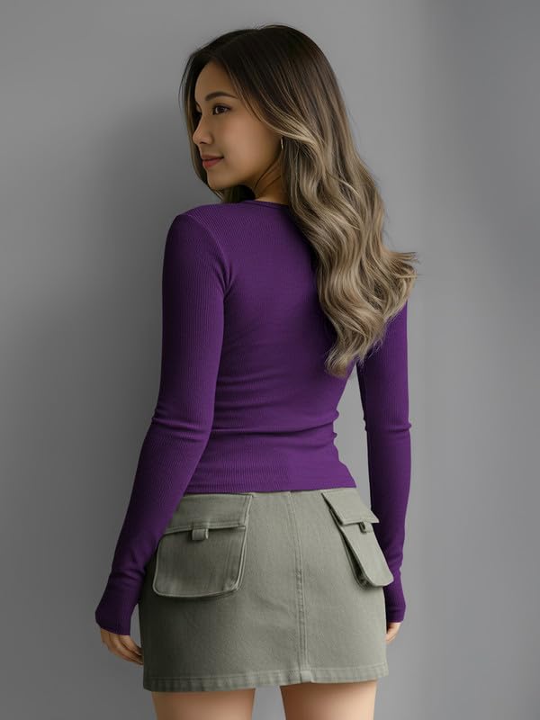 Image of Dream Beauty Fashion Women's Long Sleeve Slim Fit Top /T-Shirt Henley Neck Casual (BZF-Top-Saiyaara-1)