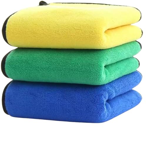 Image of Microfiber Cleaning Towels for Car Detailing and Home Use, Highly Absorbent Lint Free Cloth for Glass, Kitchen Surfaces (Pack of 3)