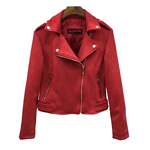 Veste de moto en daim femme col cranté pour un look urbain décontracté