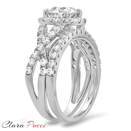 Clara Pucci 2.6 Ct Round Cut Pave Halo Engagement Wedding Bridal Anniversary Ring Band Set 14K White Gold, Size 10 #TOP7