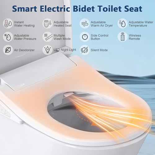 Bidet Toilet Seat, Electric Ecoseat, Elongated Smart Heated Toilet Seat with Endless Warm Water, EWATER Wand Cleaning, Wireless Remote, Self-Clean Adjustable Nozzle, Easy Installation