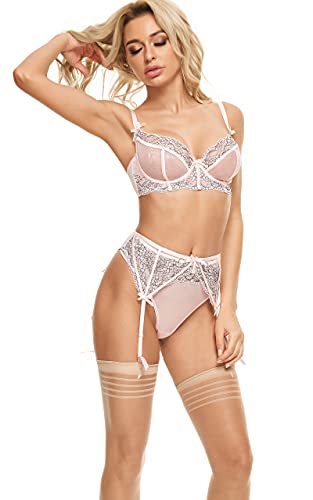 Women 'S Mesh Lace Garter Belt High Waist Suspender Belt With 4 Strap Metal Clip For Stockings/Lingerie (Garter Belt Sold Only) (Pink, 4) #TOP2