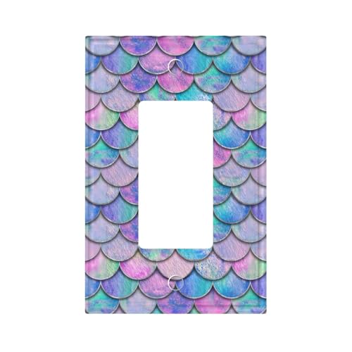 Mermaid Scales Decorative Pink Purple 1 Gang Single Rocker Light Switch Covers Electrical Wall Plate Faceplate Switchcover for Girls Bedroom Bathroom Living Room Home