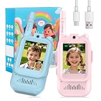 Video Walkie Talkie Toys for Age 3-12 Boys Girls, 2 Pack Rechargeable Walkie Talkies with Screen,Long Range 2 Way Radio with 4 Voice Effects, Christmas Birthday Gifts for Kids Indoor Outdoor Camping